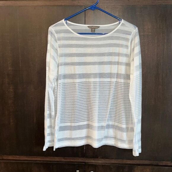 Tommy Bahama White Semi Sheer Stripes Top Medium - Picture 2 of 5